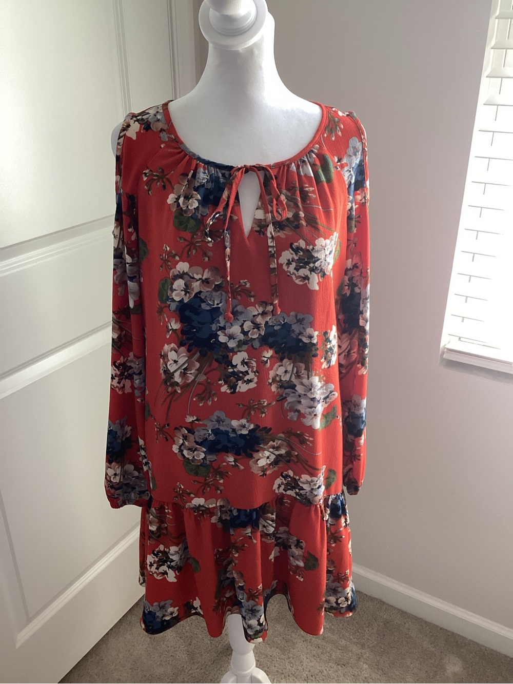 Be by Chetta B Red Floral Drop-Waist Dress Oversized 4
